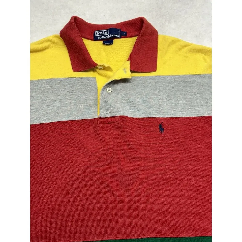 VINTAGE POLO RALPH LAUREN Men’s Size Large Color block Short Sleeves‎ Red Yellow